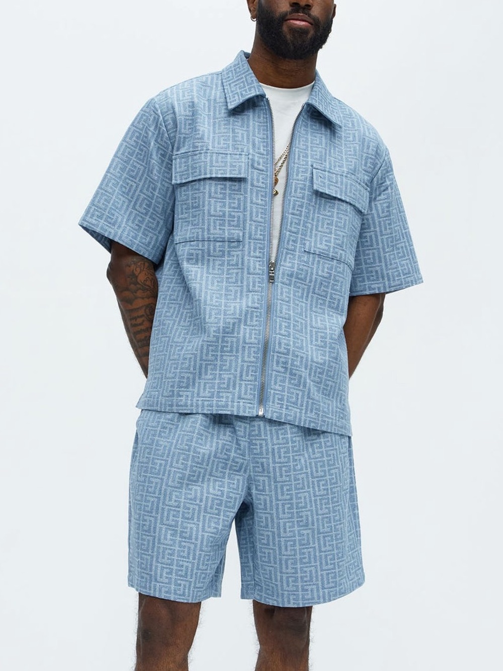 NOVA MEN Light Blue Patterned Matching Set